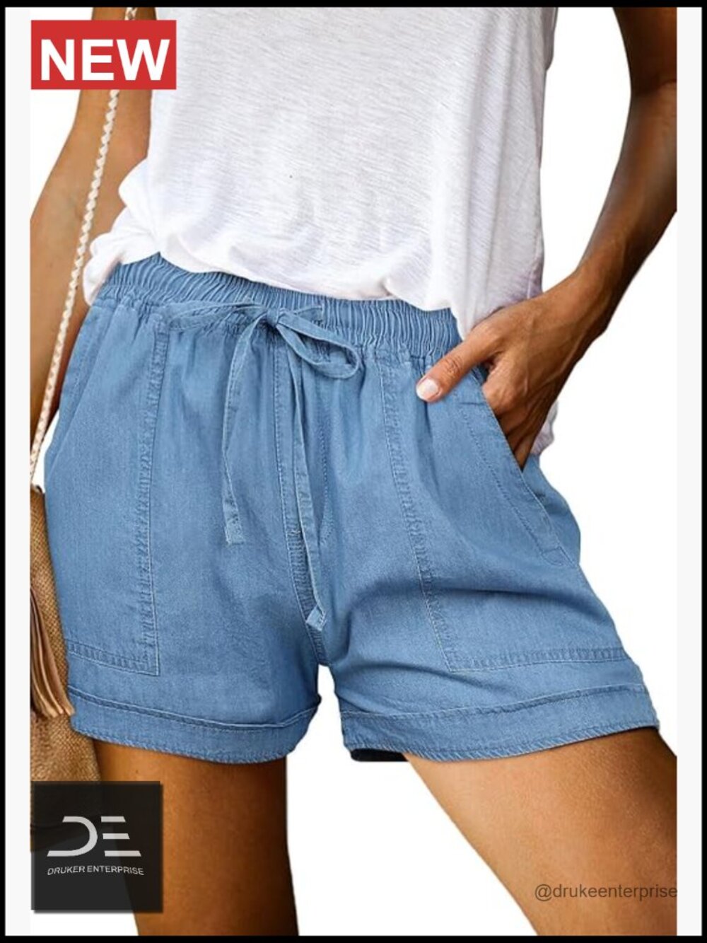 Casual Drawstring Shorts Elastic Waist Pocketed Cotton Shorts